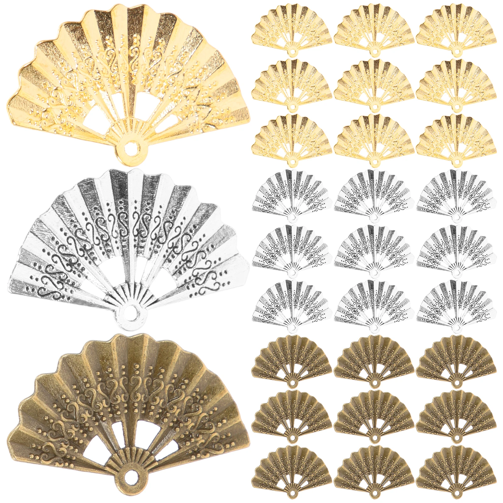 

60 Pcs Making Fan Pendant Accessories Charms for Necklaces Earrings Golden Alloy