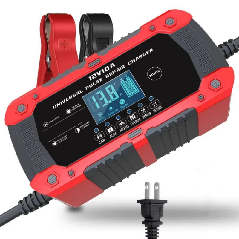 Chargeur de batterie de voiture au lithium de fer, réparation d'impulsions de batterie au lithium, plomb-acide, AGM, GEL, PB, 12V, 10A, 14.6V