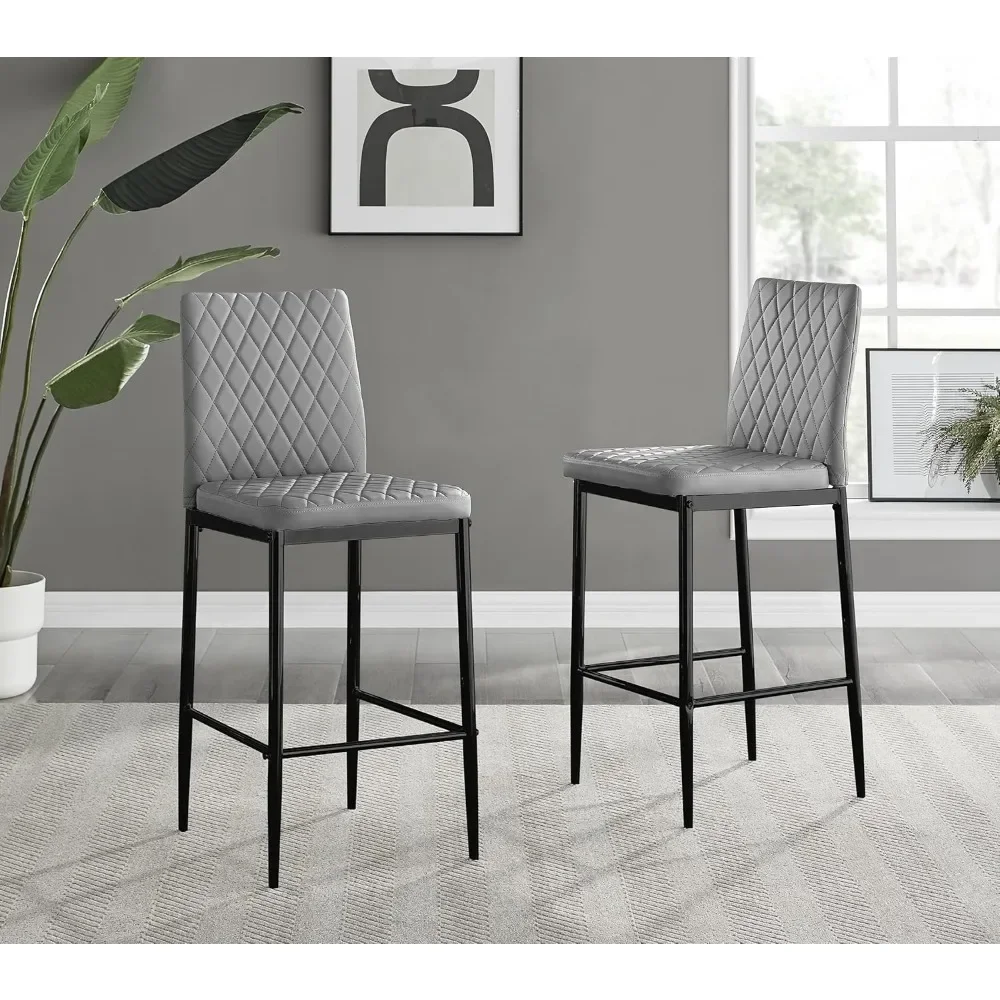 

Bar Stools - Milan Stools for Kitchen Counter or Dining Room - Set of 2 - Contemporary Gray Soft Faux Leather Stools