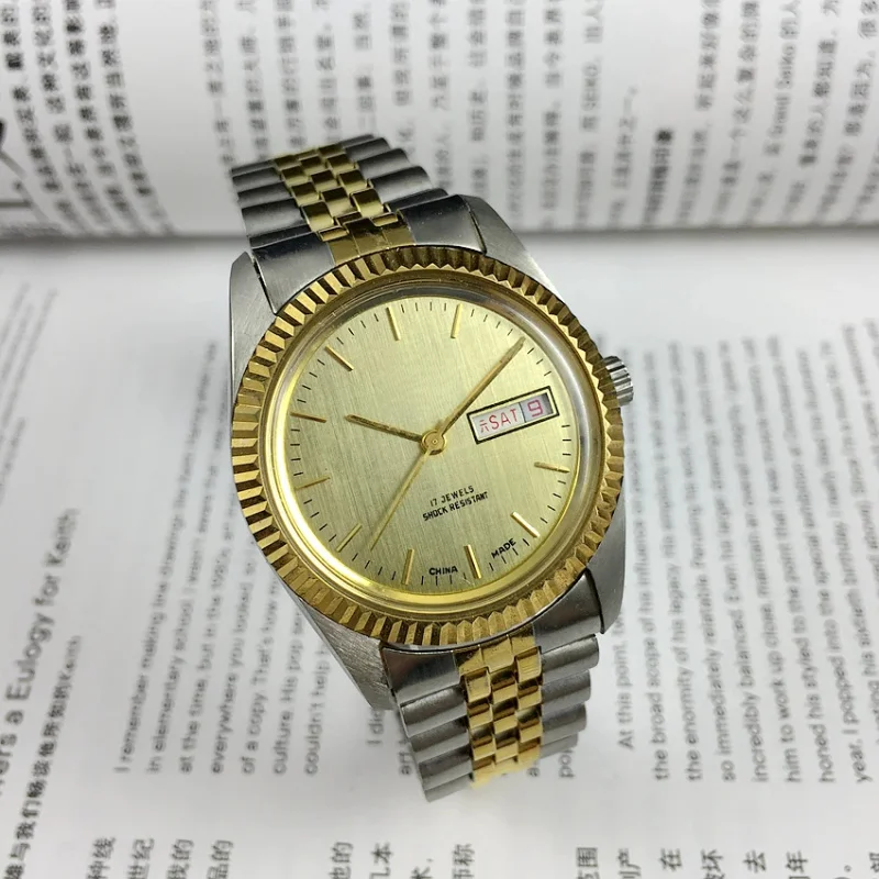 Shanghai 8120 White Steel Edged, Gold Strip, Manual Mechanical Watch, Diameter 36Mm