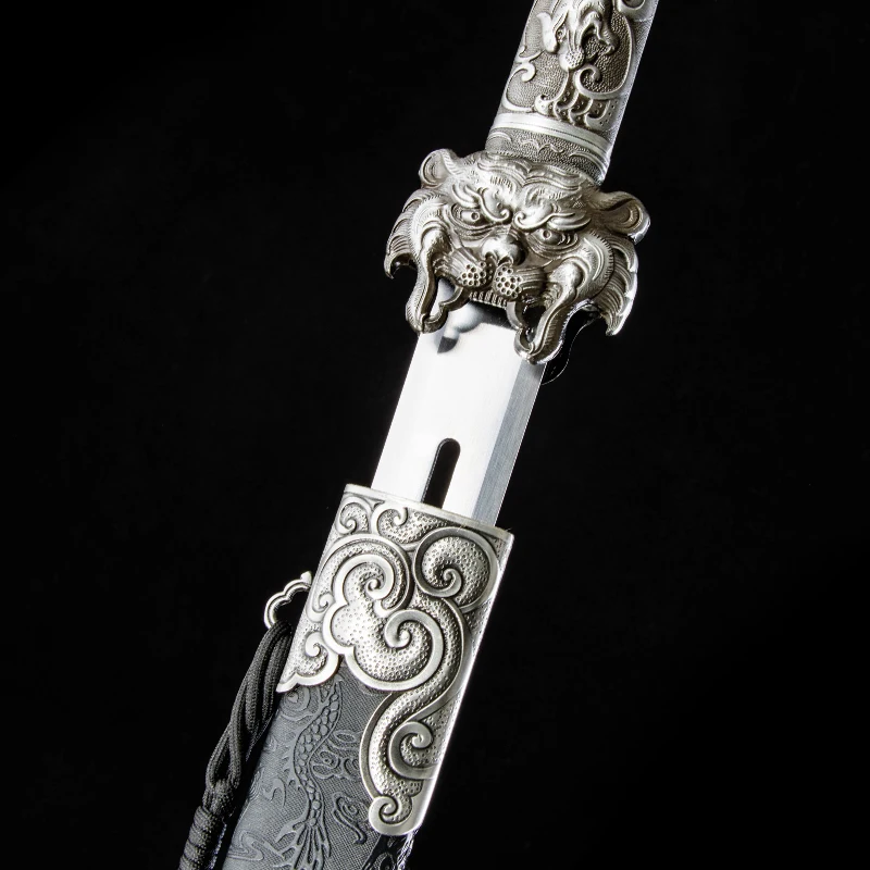 Chinese Tang Sword High Manganese Steel Blade Real Handmade Full Tang Metal Tsuka Iaito Ready for Battle Kongfu Tiger Katana