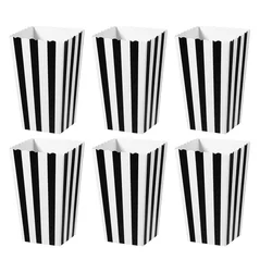 24pcs Popcorn Stripe Box Striped Containers Black White Holder Carton Paper Snack Storage Boxes For Party Favor Decoration Diy