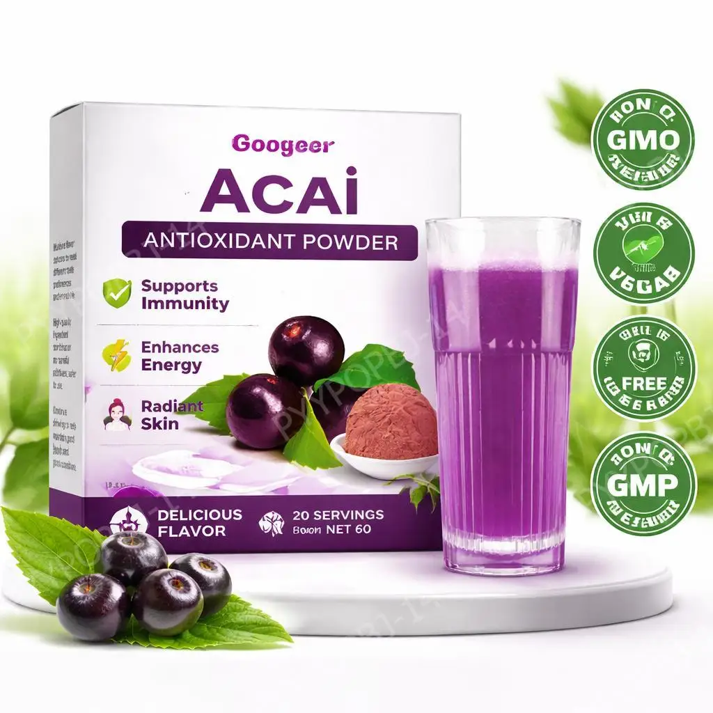 

Googeer Acai Antioxidant Powder Instant Drink Mix with Blueberry Fruit Powder, Food Flavor and Citric Acid 60g (3g X 20)