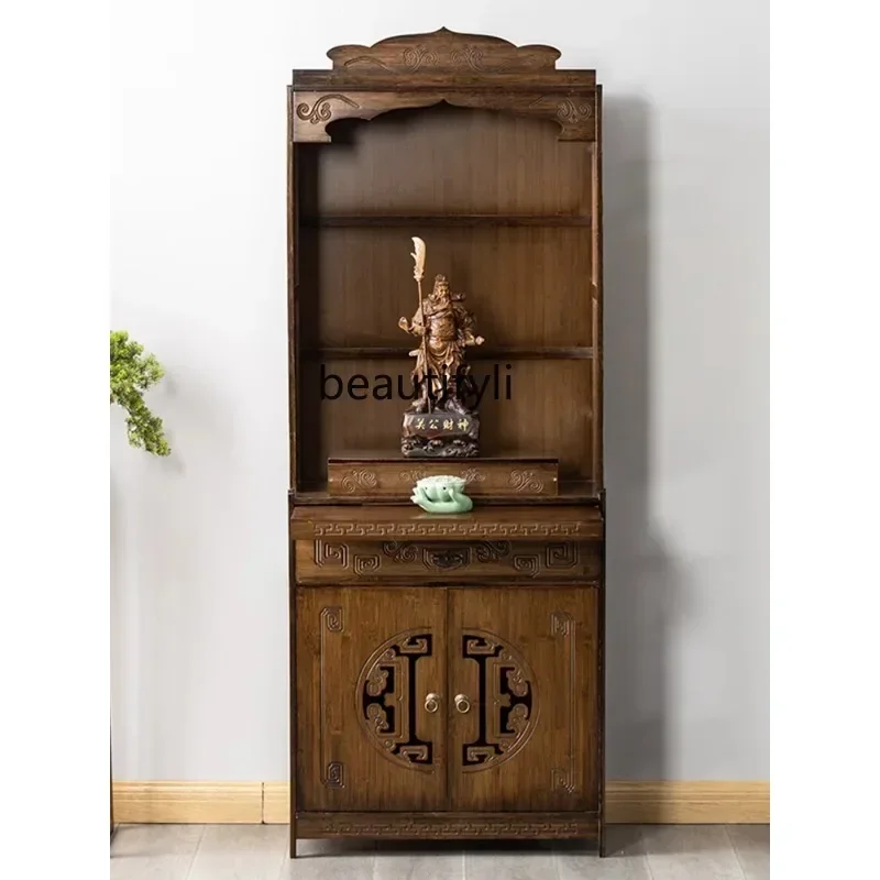 

S Household Buddha Shrine Clothes Closet Economical Solid Wood Guanyin God of Wealth Altar Worship Cabinet with Door