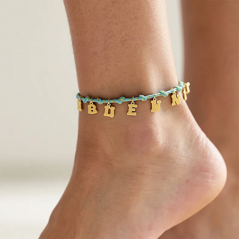Nextvance Custom Name Anklet For Women Color Braided Rope Chain Gold Plated Stainless Steel Letters Personalized Jewelry Gifts