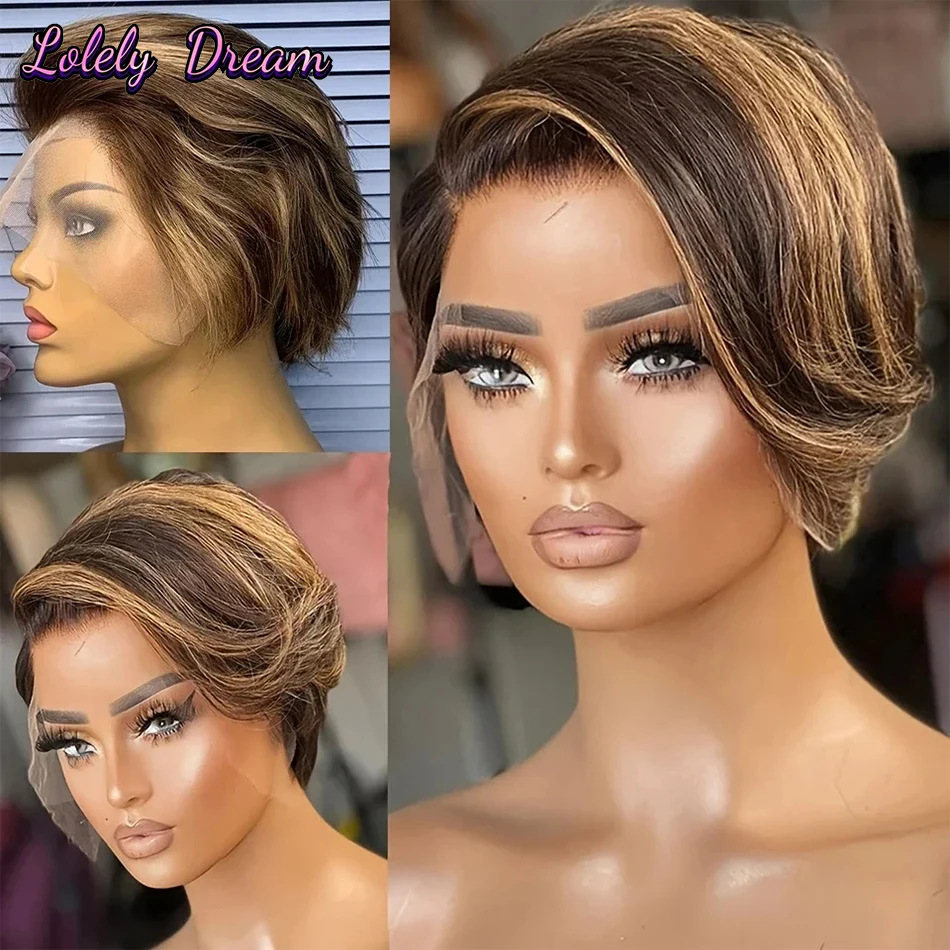 

Pixie Cut Wig Short Bob Wig Straight Human Hair Wig 13X4 Transparent Lace Frontal Wig For Women Highlight Straight Pixie Cut Wig