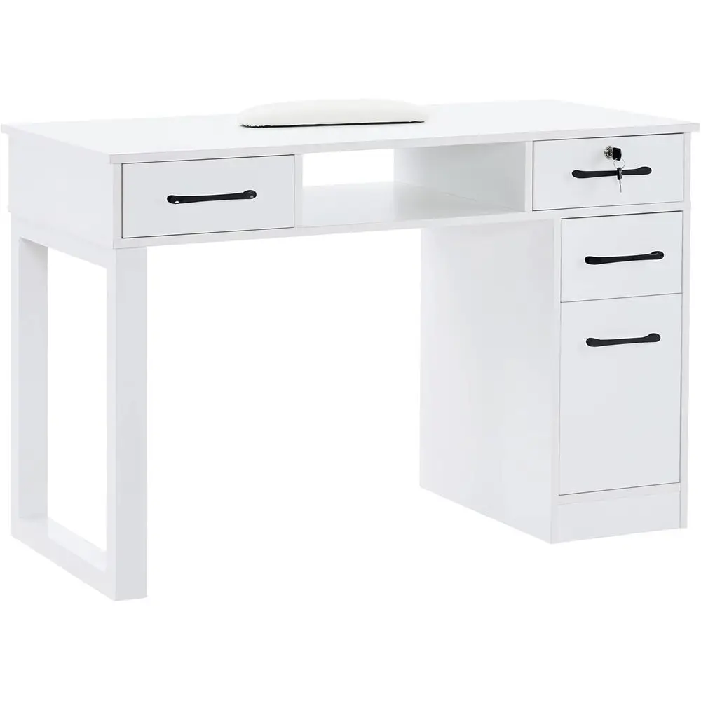 

White Nail Art Desk with Manicure Table, Cabinet & Storage for Beauty Home Office Workstation