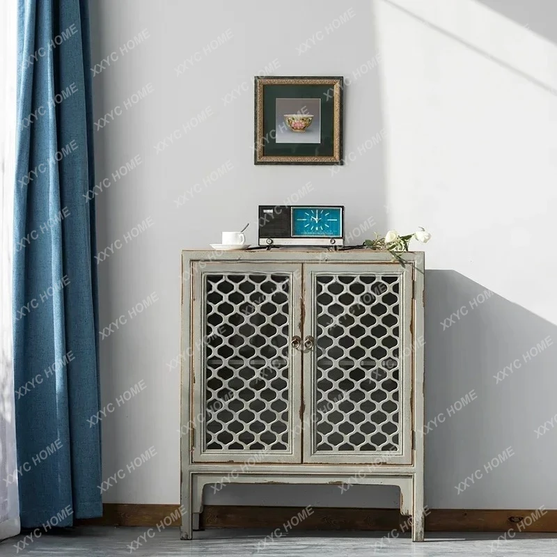 

Q Retro and old two-door dining side cabinet solid wood new Chinese style, kitchen, locker, living room, entrance cabinet