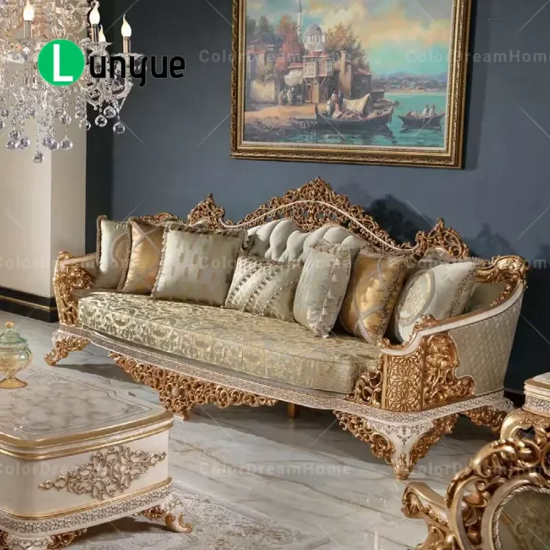 Luxury Royal Turkish Style Sofa Set Wooden Hard Carved Living Room Furniture Elegant Classic Design for Home Decor