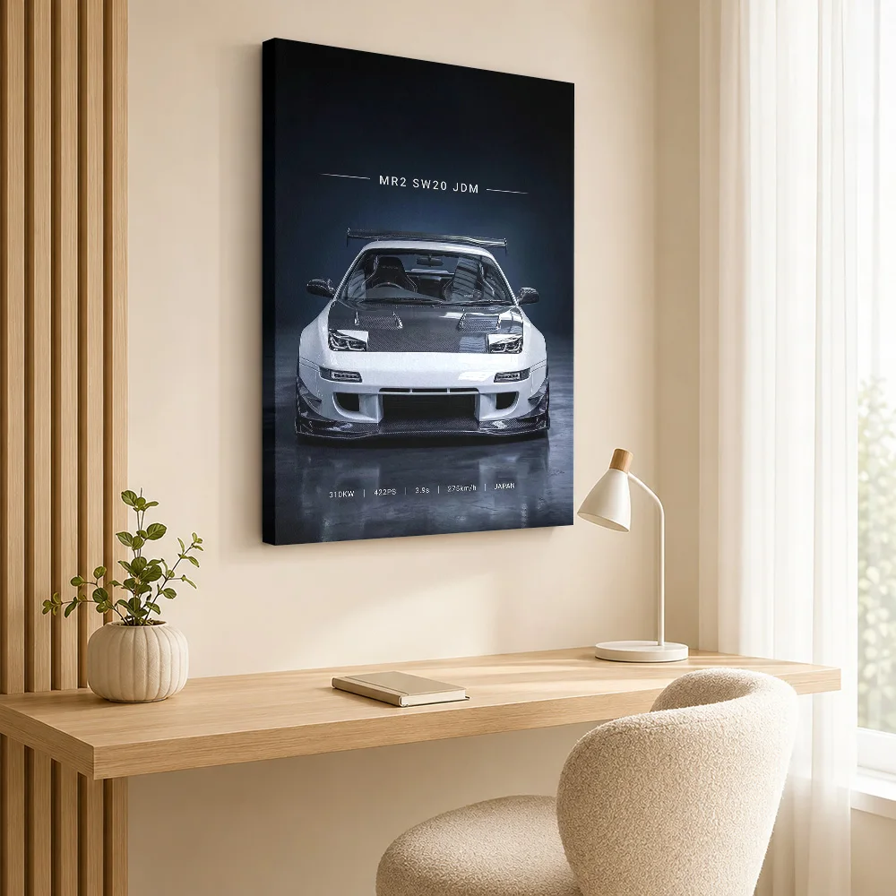 Sleek white Sports MR2 SW20  car Canvas Poster Customized Photo Retro Automotive Wall Paintings Decoration for Garage Man Cave