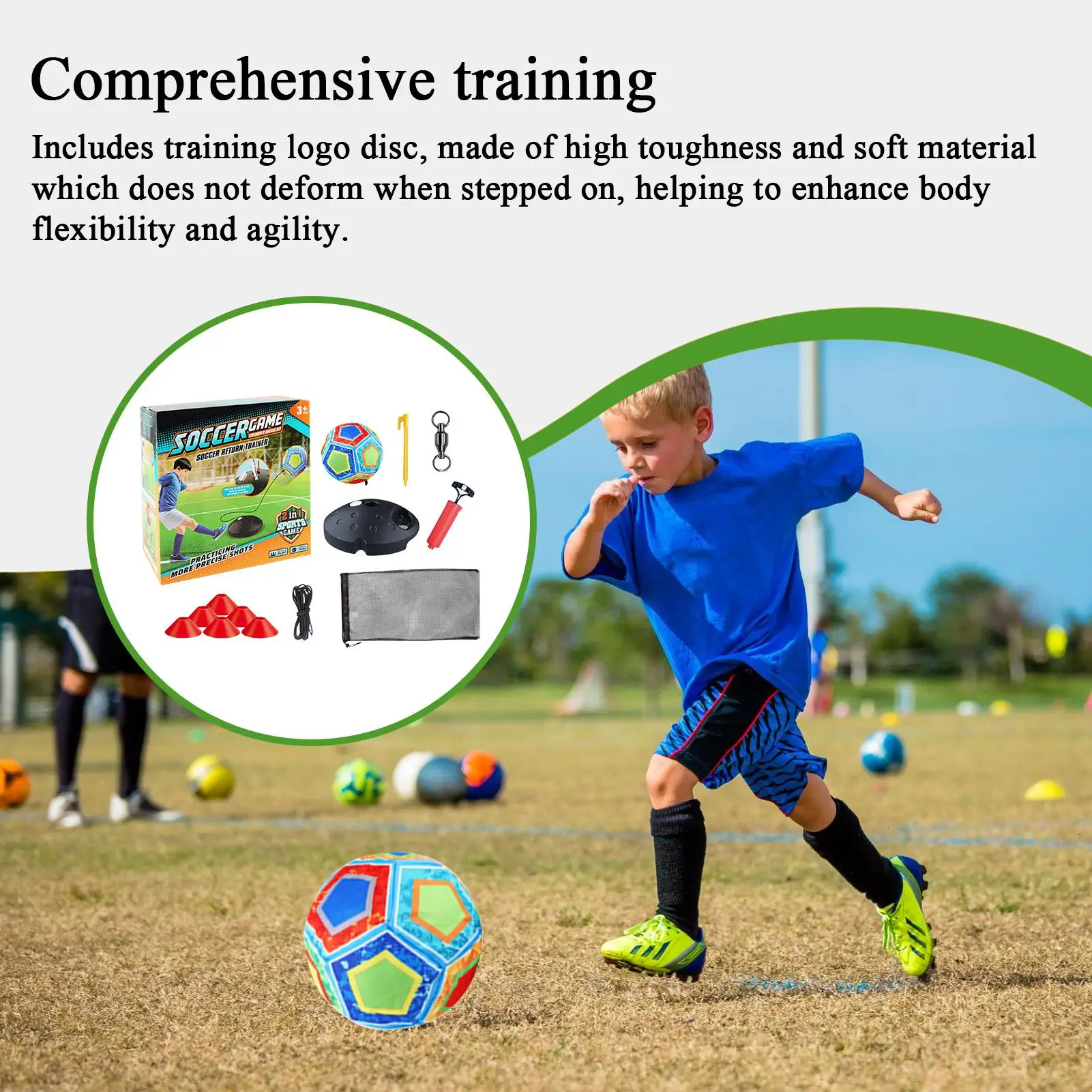 

Youth Football Equipment Soccer Practice Equipment With Elastic Cord And Bag Rebound Sports Ball For Tackling Ability Kicking