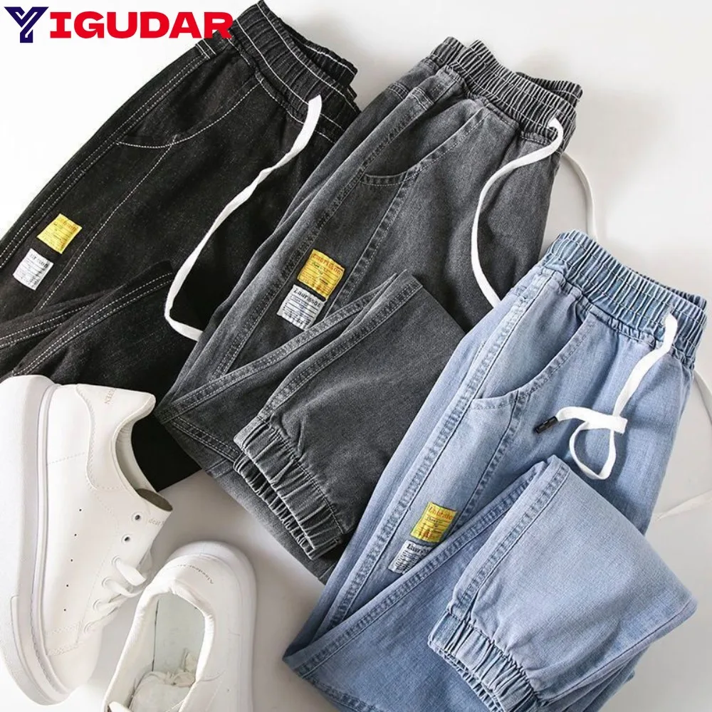 

Jeans for Men 2024 New Spring and Autumn New Workwear Jeans Elastic Waist Harlan Tie Feet Casual Versatile Jeans y2k for Men