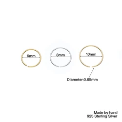 Eenvoudige C-vorm Verschillende Grootte 6mm 8mm 10mm 925 Sterling Zilver Piercing Neusring Vrouwen Sieraden Oorkraakbeen Piercing Neusring