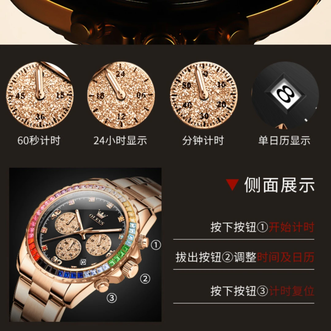 ساعة يد كوارتز مستديرة الطلب ، سوار ساعة معدني ، تقويم ، ثانية صغيرة ، هدية أنيقة