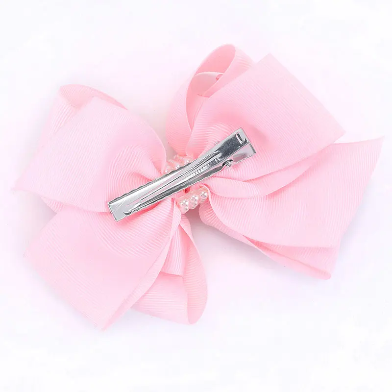 New Korean Pearl Bow Hair Clips For Kids  Boutique Pink Flower Hairpins Headwear Sweet Barrettes Children Hair Styling Tools