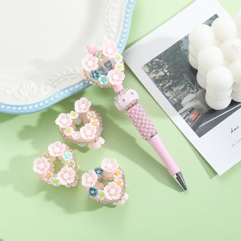 ST04 Material Love Heart Flowers Handmade Exquisite Cute Girl Pink Blue Loose Beads Ballpoint Pen Beading Pen Material Popular