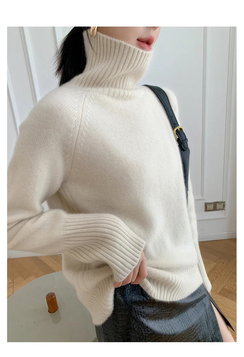 Women\'s Turtleneck Cashmere Sweater Loose Thickened Pullover Korean Style Lazy Wind Heavy for Autumn Winter
