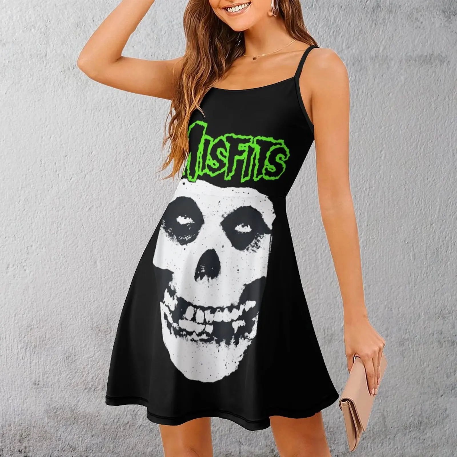 

Экзотическое женское платье на бретельках с принтом логотипа Misfits, женская одежда с юмором и графикой для вечеринок, классические платья