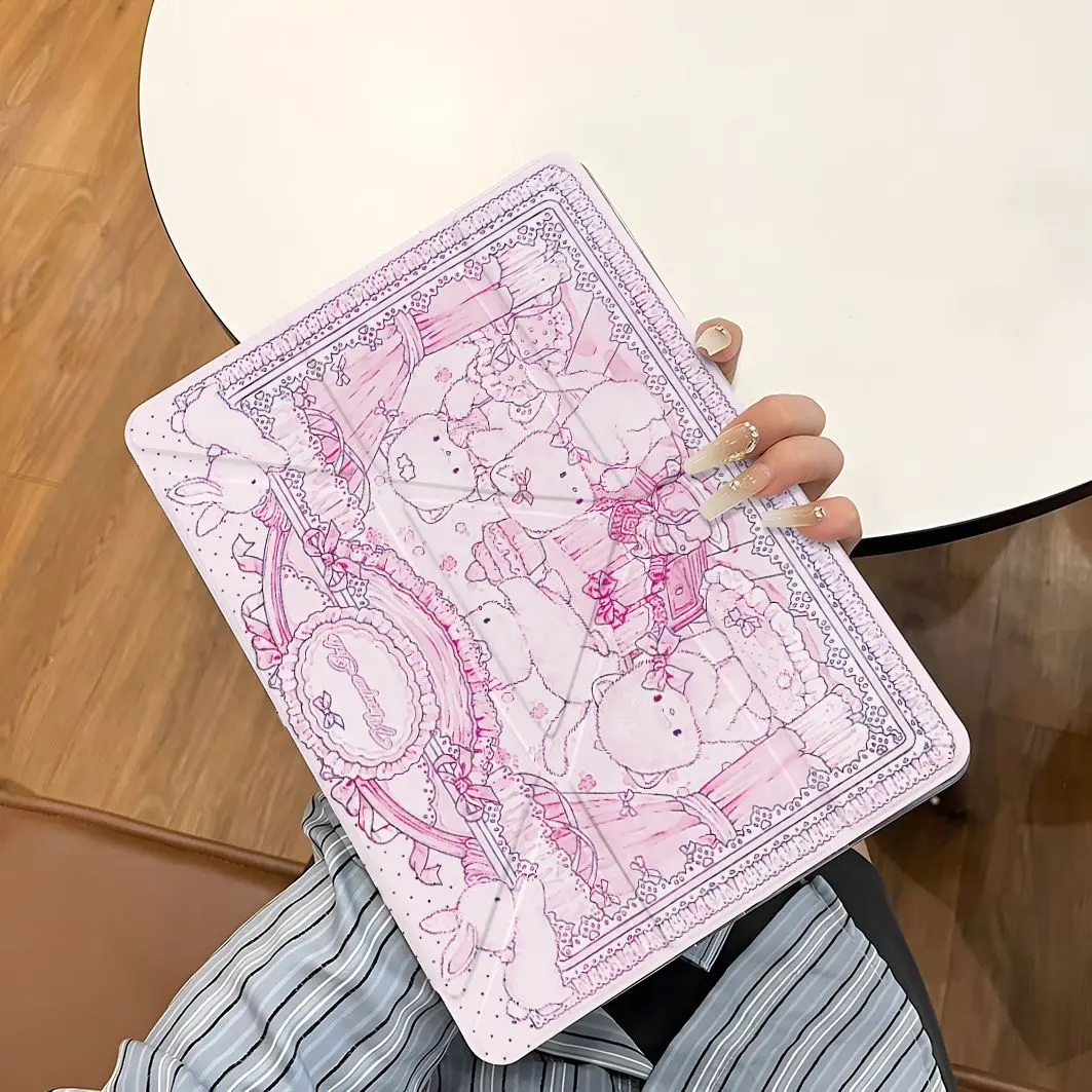 

Korean Pink Cat Rabbit Bow Cake For iPad Pro Air 13 11 M5 M4 M3 M2 2 1 11th A16 12.9" 10 9 8 7 6 5 Th Mini 7 6 5 4 7.9" Case