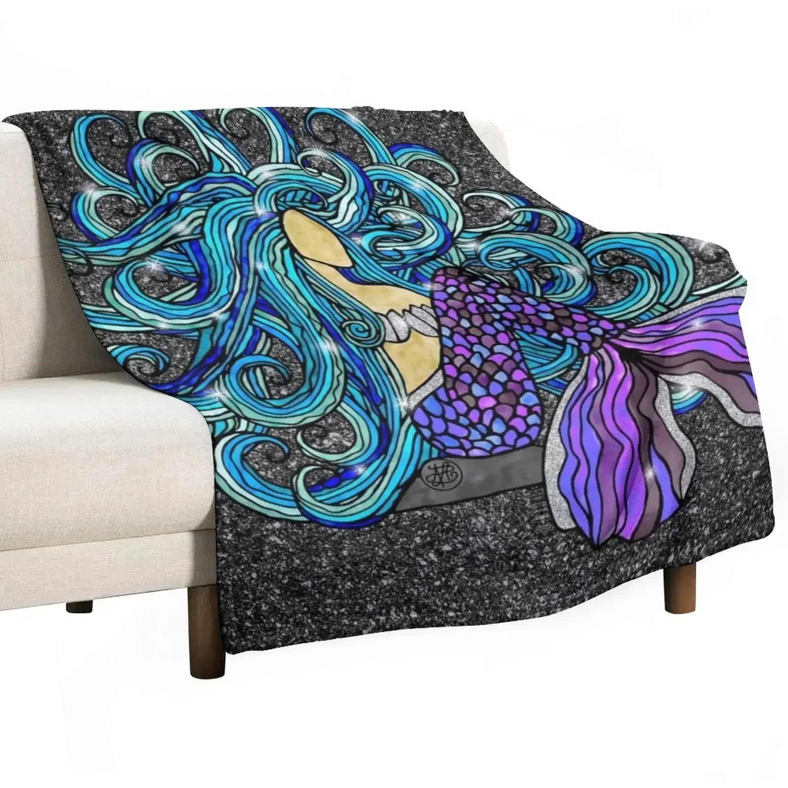 Midnight Mermaid Throw Blanket Personalized Gift Winter beds Blankets