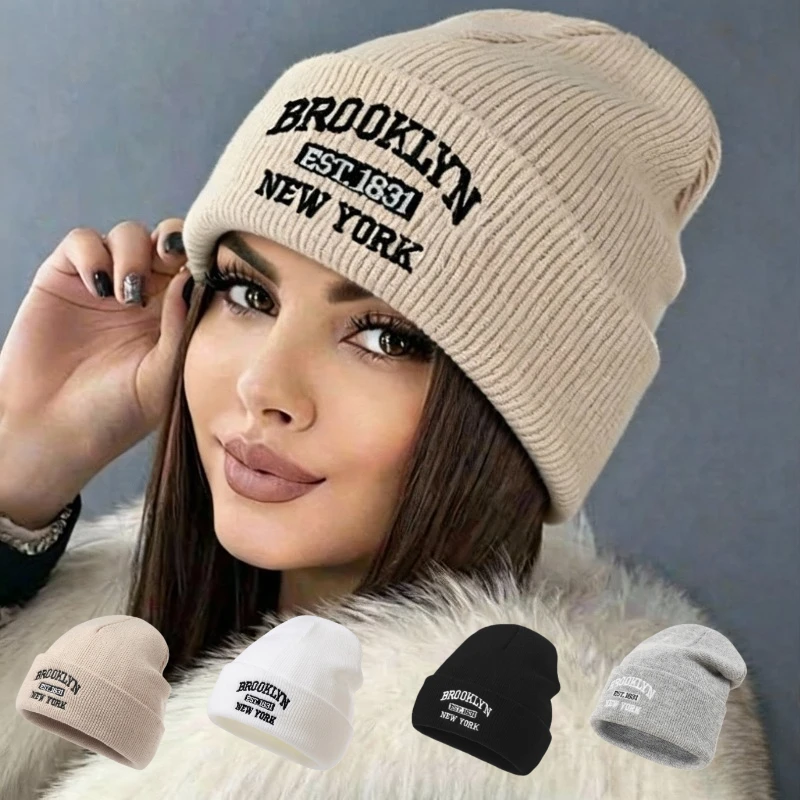 1pc Winter Warm Double Layer Knitted Beanie Hat,outdoor Windproof Unisex Plain Color Skull Caps,Suitable for Holiday,daily Wear