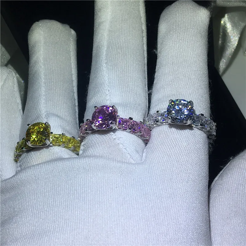 Vintage Court ring 925 sterling silver 7mm AAAA Zircon cz Statement Wedding Band Rings for women Bridal Finger Party Jewelry