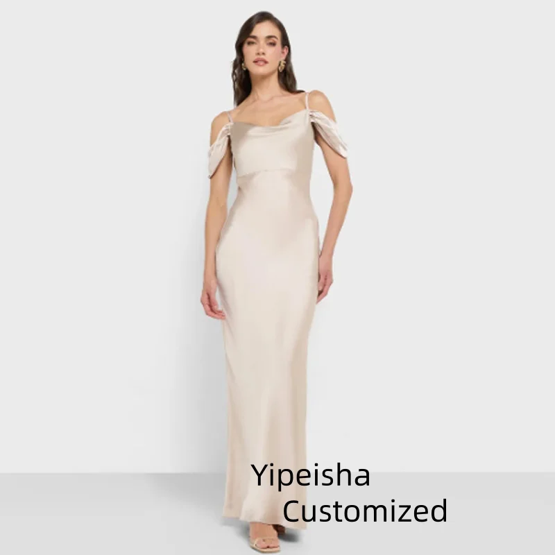 

Customized Elegant Off the Shoulder Sleeveless Evening Dress High Quality Satin Prom Dresses Sexy Backless Homecoming Gowns