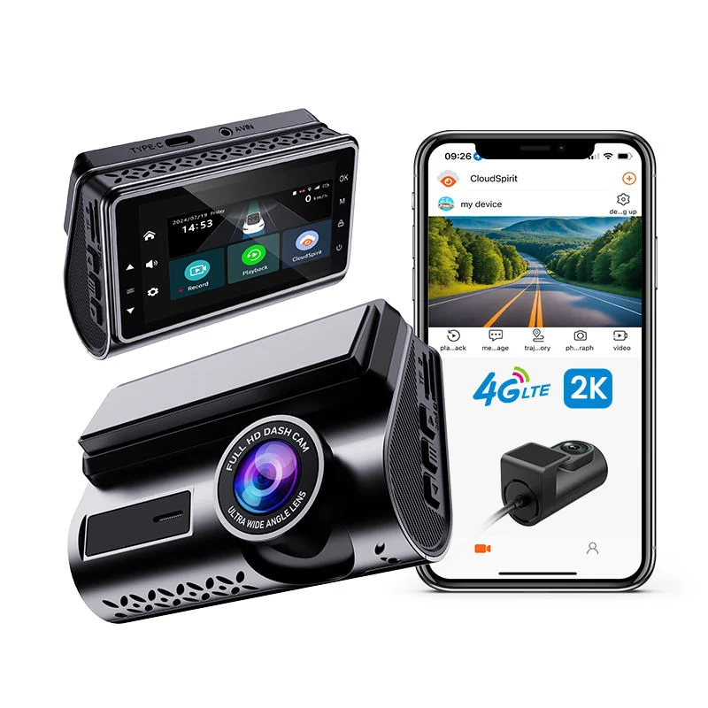 4G LTE Dash Cam with Living Streaming Dual Lens 2K+720P Back Cam APP Remote View Monitor Car Camera Recorder WIFI GPS tracking