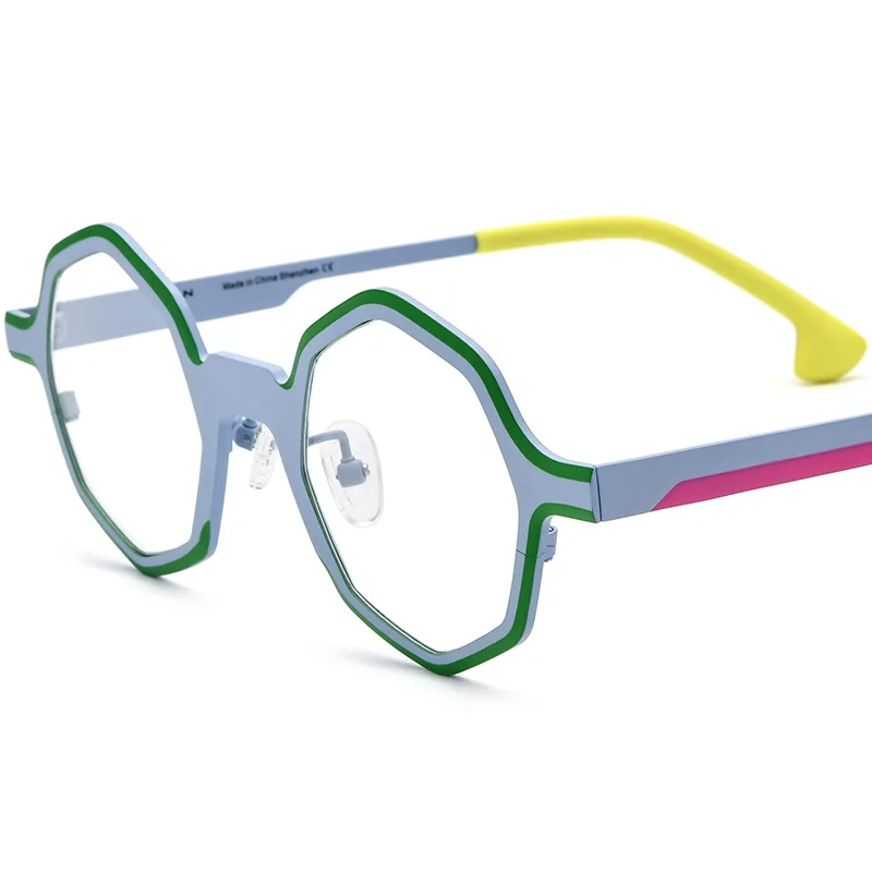 24 Multi-color Ultra-light Pure Titanium Myopia Frame Minority Retro Color Matching Polygon Glasses Can Be Matched with Degrees