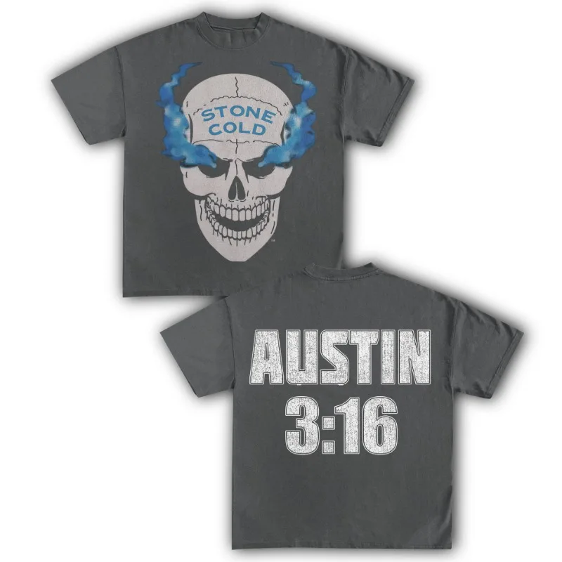 حجر الباردة أوستن 316 المصارعة القطن تي شيرت المرأة للجنسين المشجعين أساسيات قصيرة الأكمام الرجعية القمم الصيف خمر طباعة تيز #3