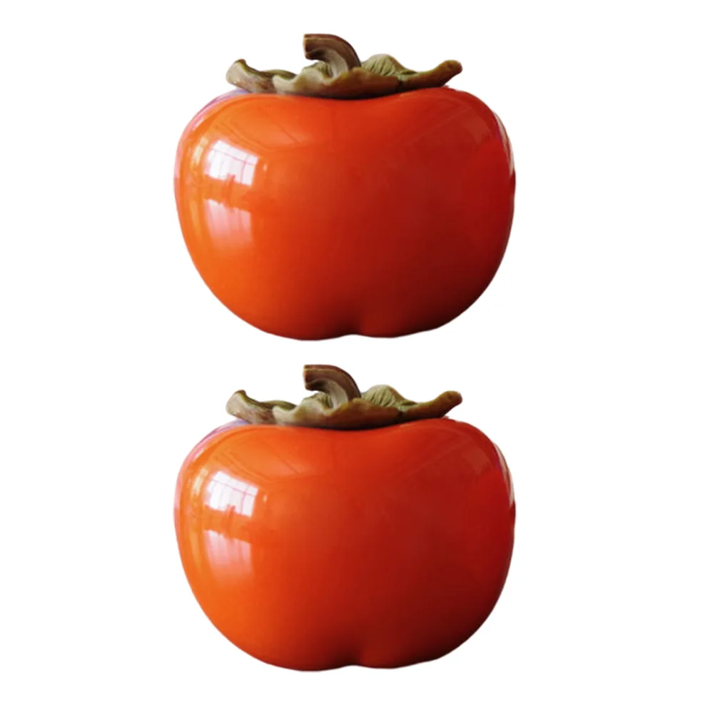 

2Pcs Ceramic Storage Jars 200ML Orange Shape Sealed Tea Cans Kitchen Snack Container Persimmon Jar For Coffee Nuts