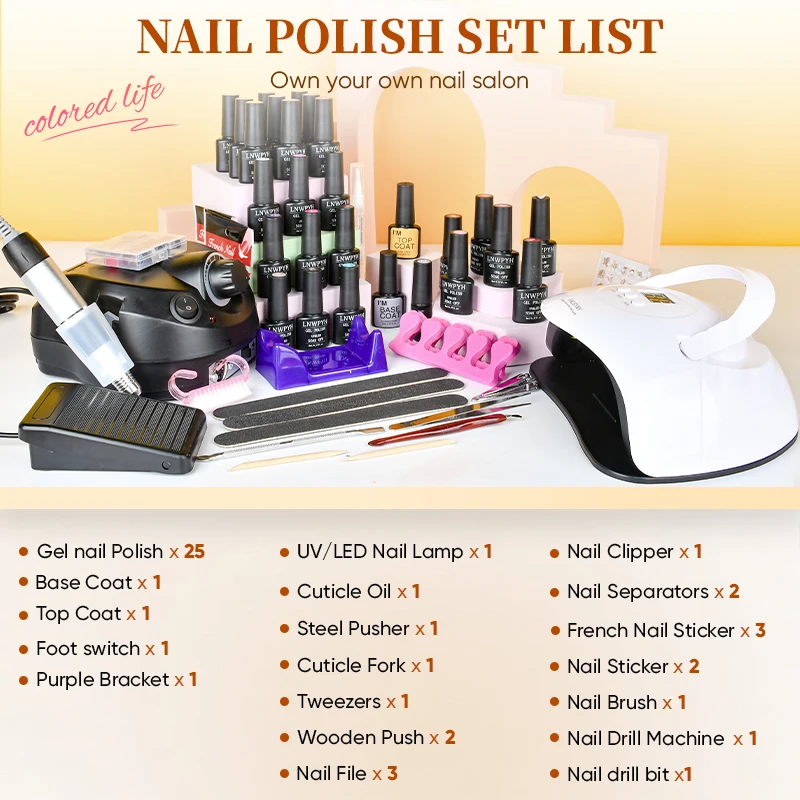 Gel Nail Polish Kit with Powerful LED Lamp Manicure Grinder And Complete Nail Art Tools Set for Professional Results at Home