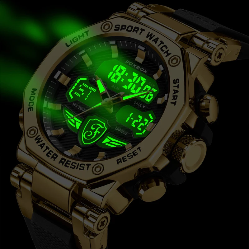 LIGE New Watches For Men 50M Waterproof Clock Alarm reloj hombre LCD Dual Display Wristwatch Quartz Military Sports Mens Watch