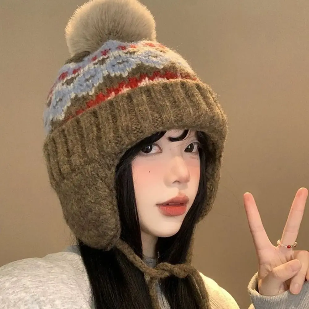 

Модная теплая зимняя шапка, утолщенная защита ушей, шапки-бини, милая вязаная шапка на открытом воздухе