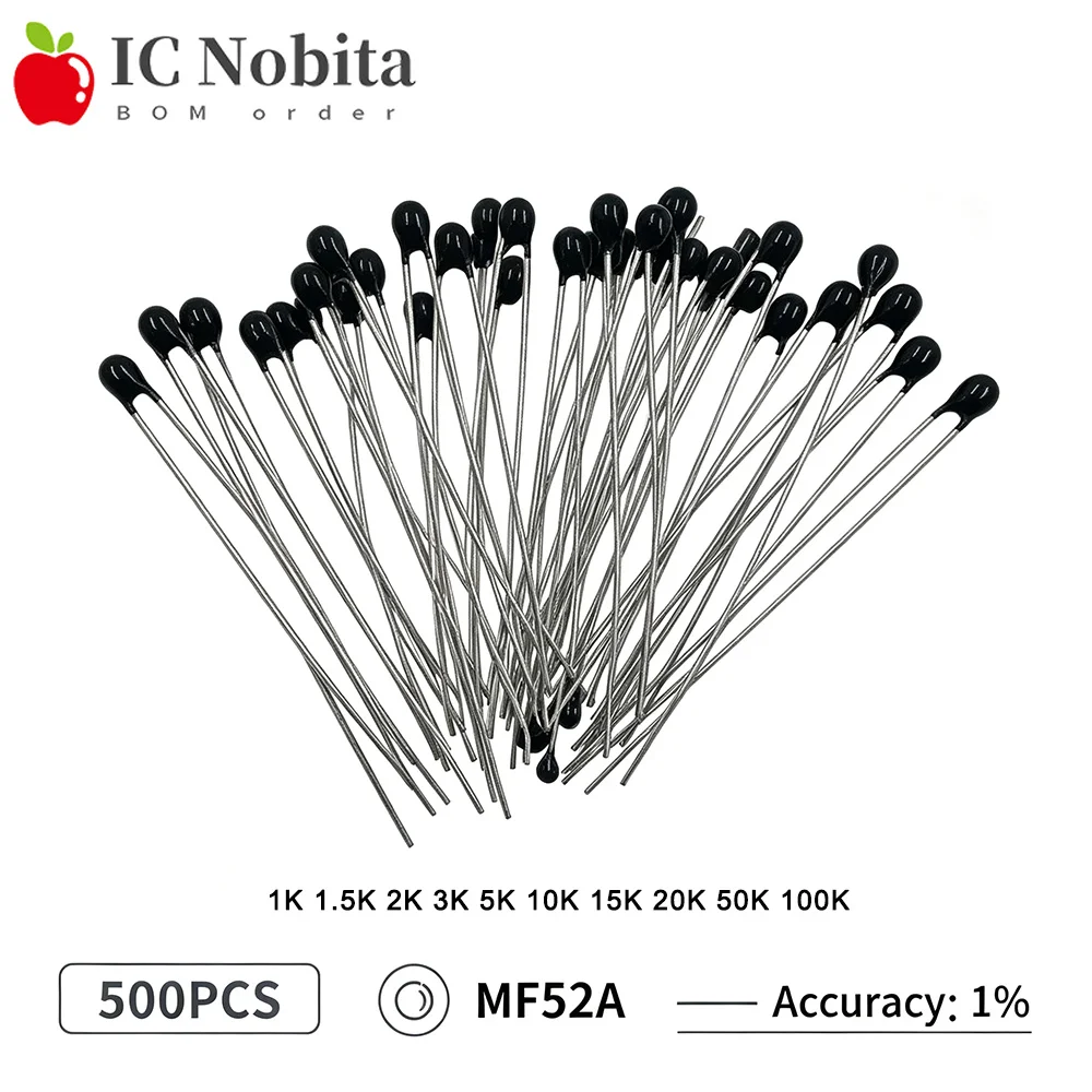 500PCS MF52A B3950 B3435 B3470 1% NTC Thermistor Thermal Resistor 1K 1.5K 2K 3K 5K 10K 15K 20K 50K 100K