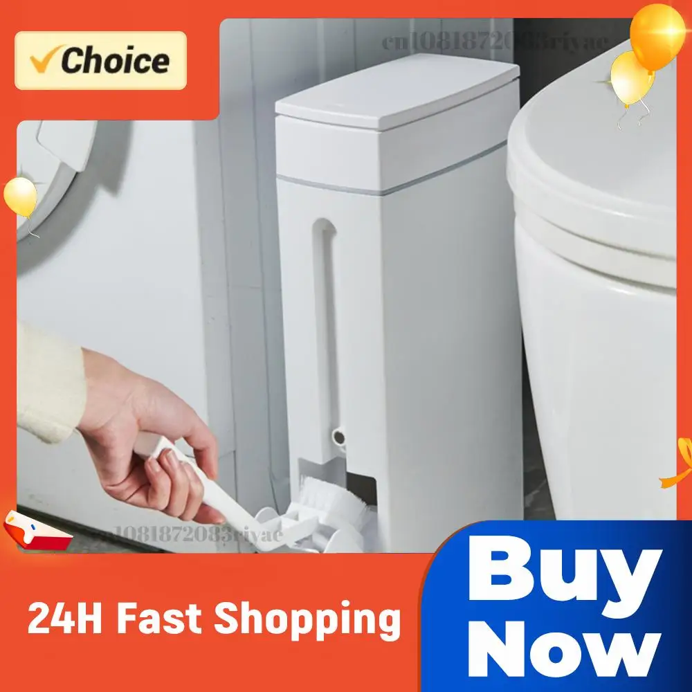 

Узкое пластиковое мусорное ведро с крышкой и щеткой для чистки, для ванной комнаты, для узких пространств