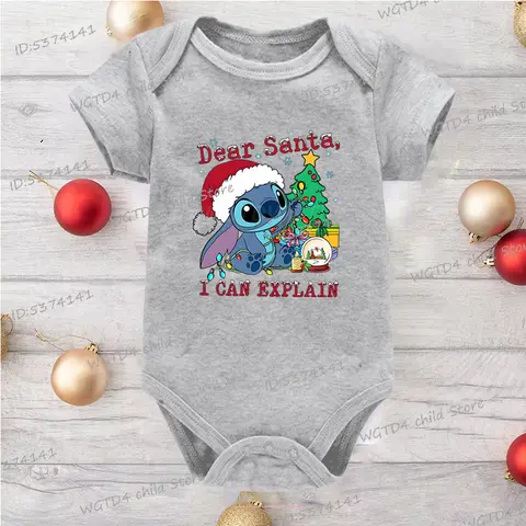 Baby Girl Boy Jumpsuit Cute Stitch Dear Santa I Can Explain Print Baby Romper Merry Christmas Tree Light Kawaii Cartoon Clothes