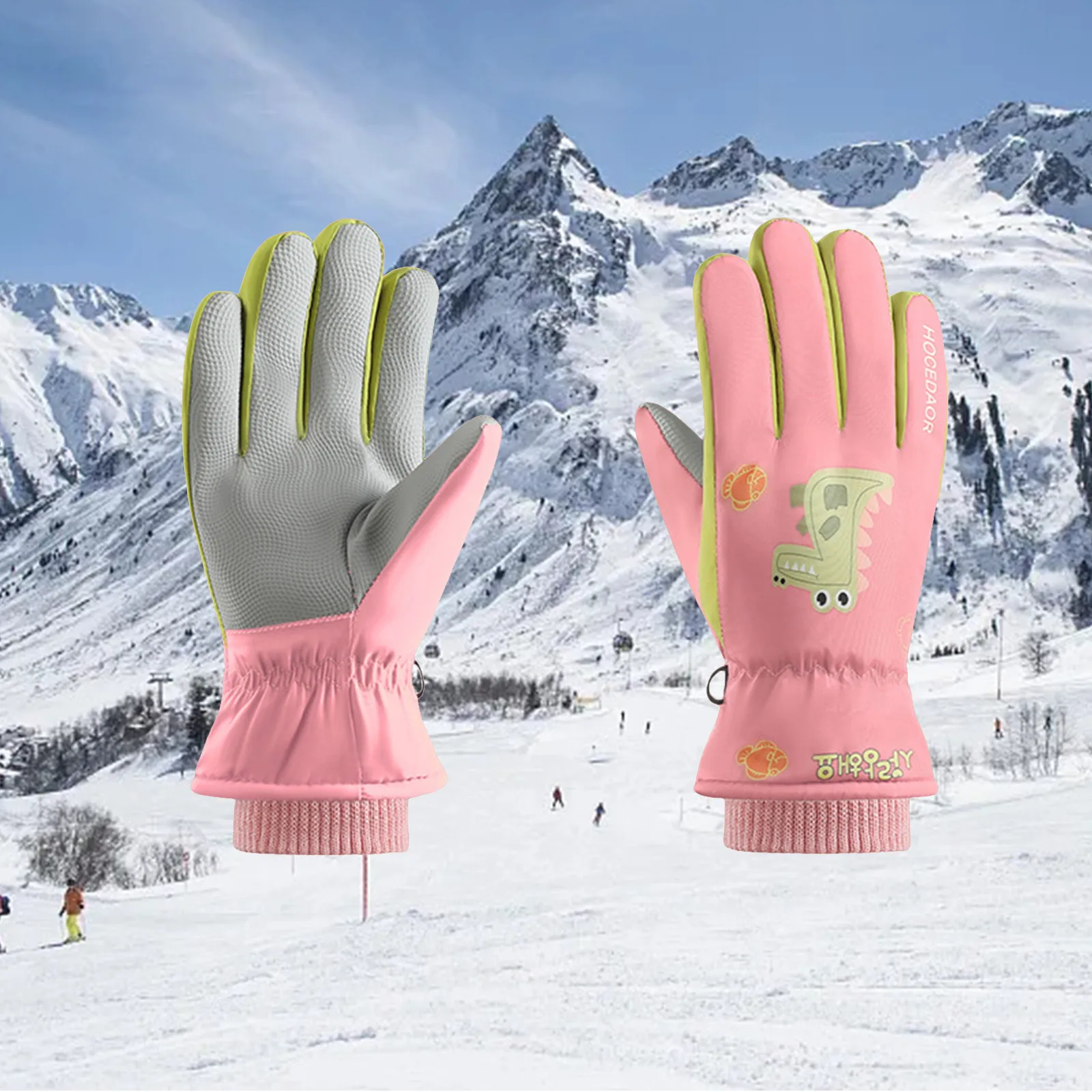 Winter Children Outdoor Skiing Gloves Fleece Thermal Kids Gloves Waterproof Windproof Baby Full Finger Mittens For 4-7 Years Old