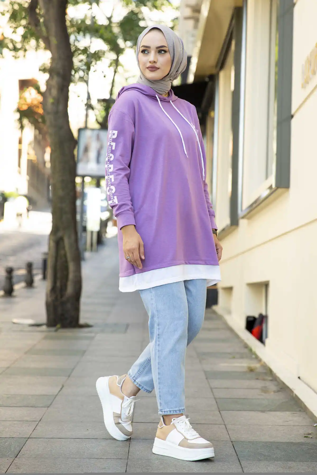 Hooded Sportswear Tunic Lilac