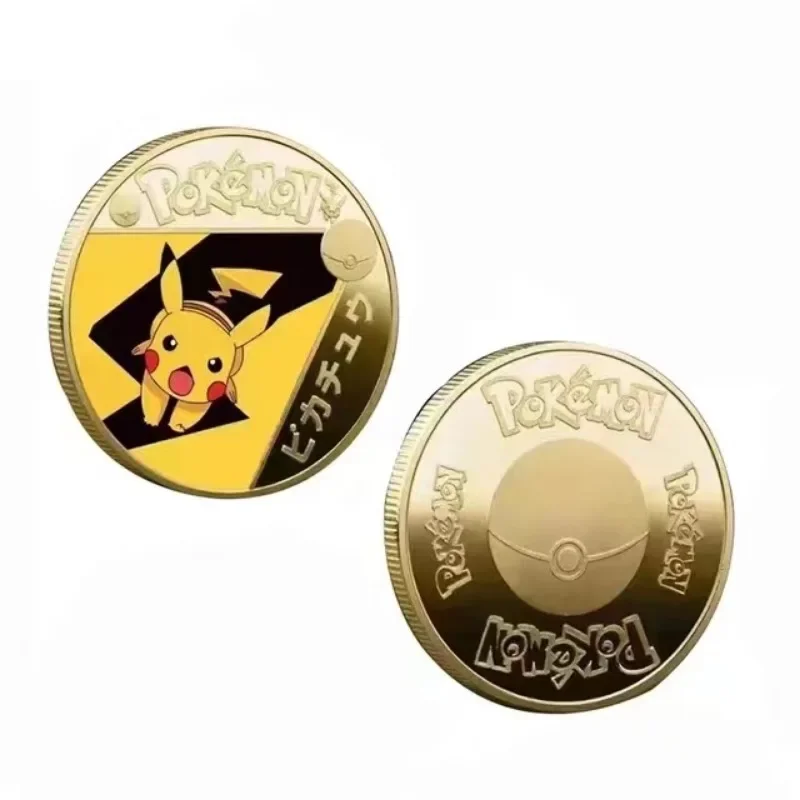 New Gold Pokemon Coin Metal Set Mewtwo Pikachu Anime Card Pikachu Commemorative Medallion Collectible Pokeball Christmas Gift