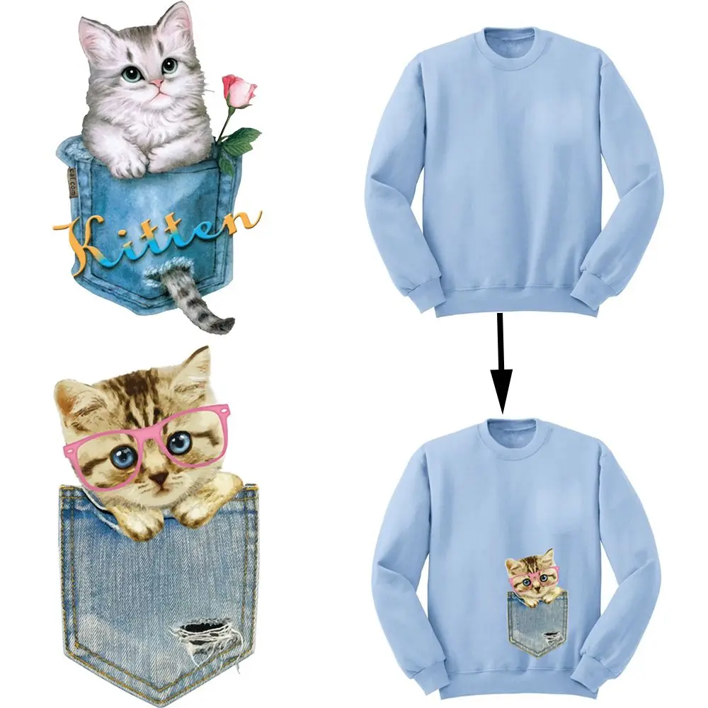 Пресс-моющиеся платья, одежда, сделай сам, печать, утюг на аппликациях, теплопередающие наклейки, нашивки с кошками