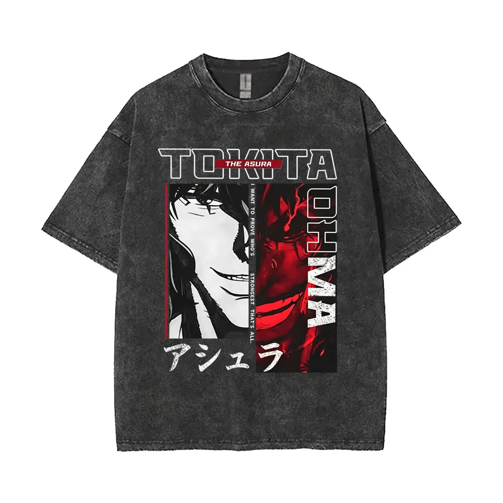 Camiseta Vintage Lavada Anime Kengan Ashura Tokita Ohma Quiero Demostrar Quién Es El Más Fuerte Eso Es Todo para Hombres y Mujeres Manga Retro