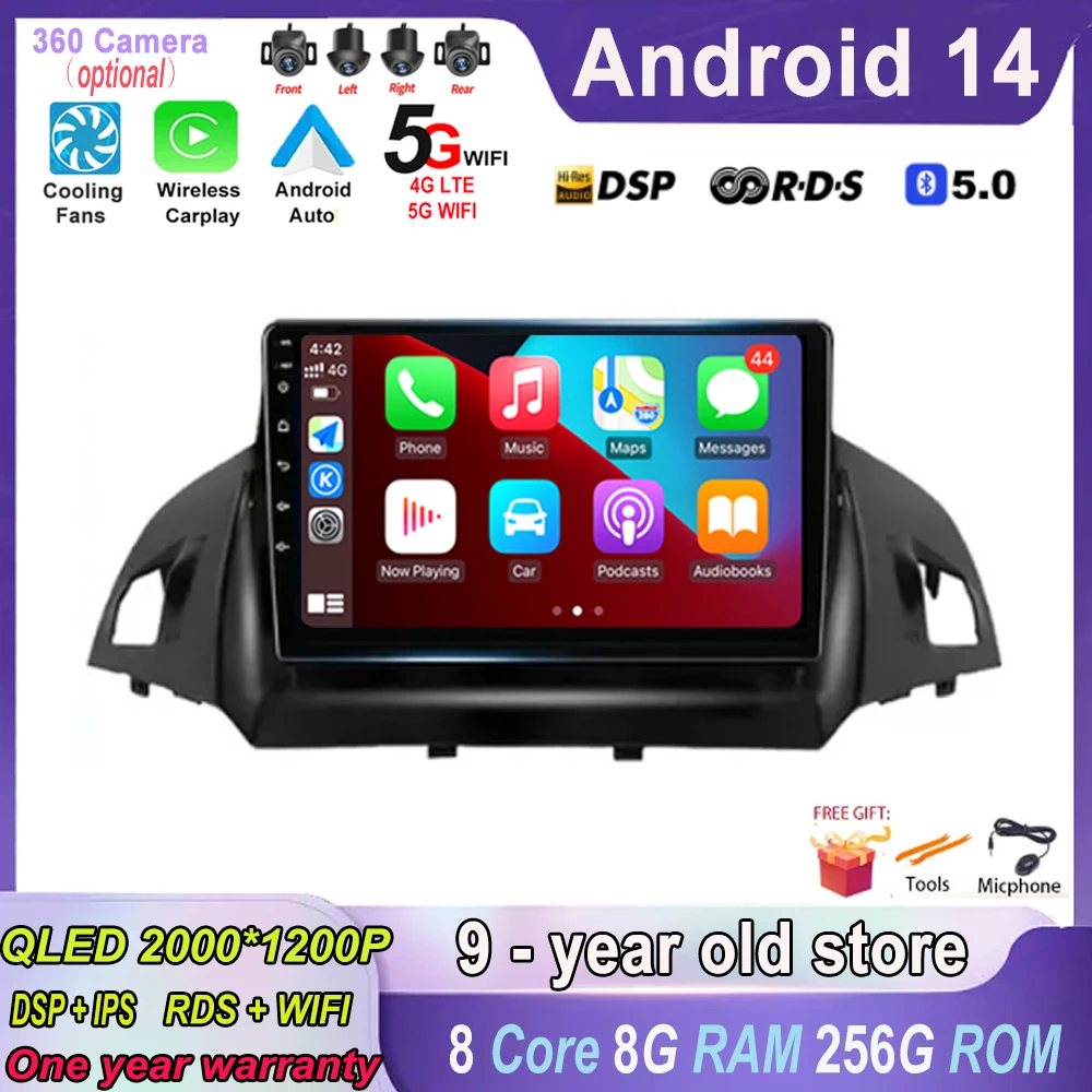 

9" 4GLTE Android 14 for Ford C-MAX Kuga 2 Escape 3 2012-2019 GPS Car Radio Multimedia Player GPS Navi 5G Carplay Auto Stereo BT