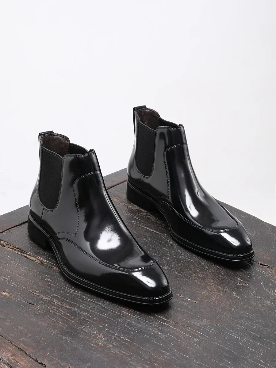 Autumn and Winter New Formal Business Men's Boots, Leather Glossy Square Head Casual Trend Leather Boots, Men's Shoes