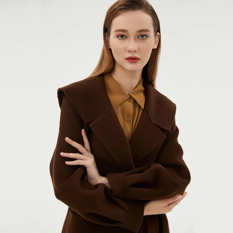 LDZWSM Loose Elegant Double Sided 100% Wool Coat Bathrobe Lace-Up Long Jacket For Women Korean Fashion Casaco Feminino
