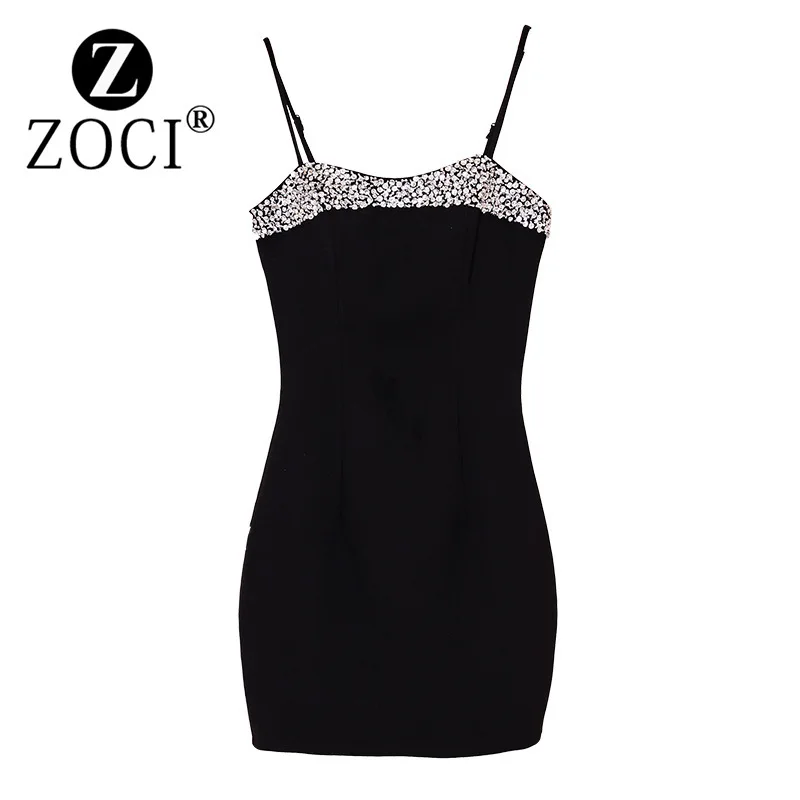 

[ZOCI] [] 2024 Xia Sunyi Same Style Pure Desire Sexy Black Strap High End Diamond Set Dress Short Skirt