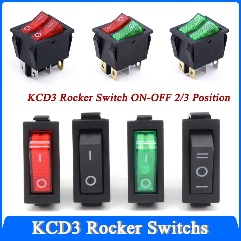 

1~100pcs KCD3 Series Rocker Switch With LED ON-OFF ON-OFF-ON 16A 250V/20A 125VAC Push Button Electrical equipment Power Switches