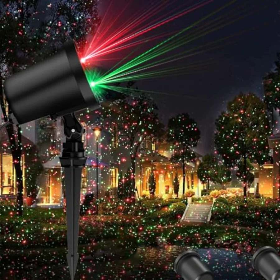 Christmas Laser Light Projector 2 Pack Red and Green Star Laser Lights Show with Timer for Outdoor Decorations Waterproof Lands