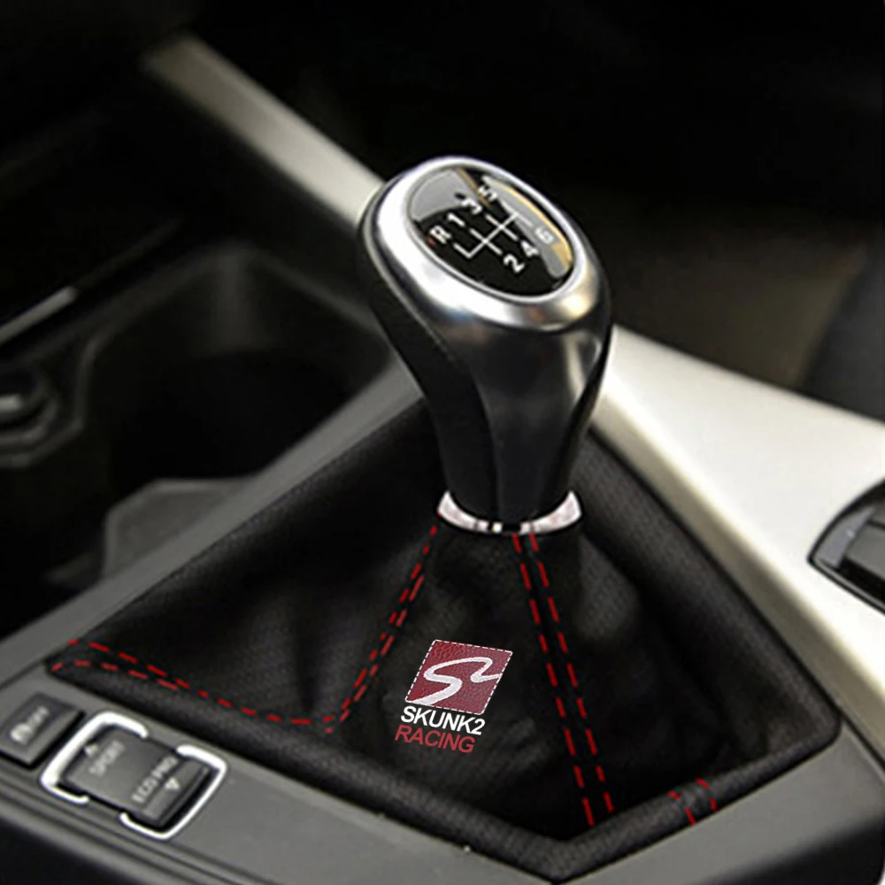 Universal SKUNK2 PU Leather Gear Shift Car Hyper Fabric Gear Shift Knob Lever Stick Gaiter Boot Cover Red Stitch For Honda