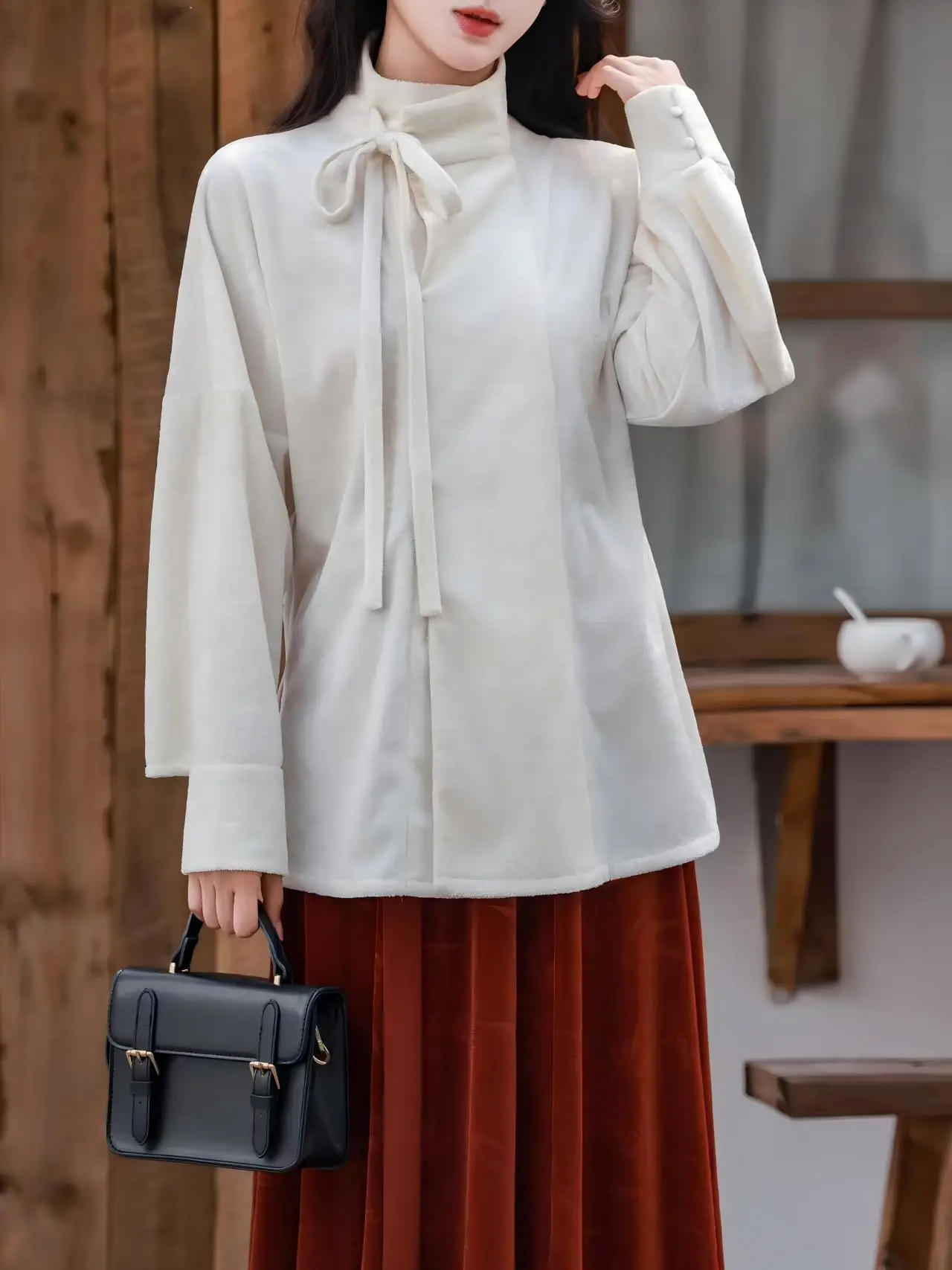 

Оригинальный бархатный базовый воротник Hanfu Sle ort irt, универсальная основа для женщин, коллекция осени 2025 года